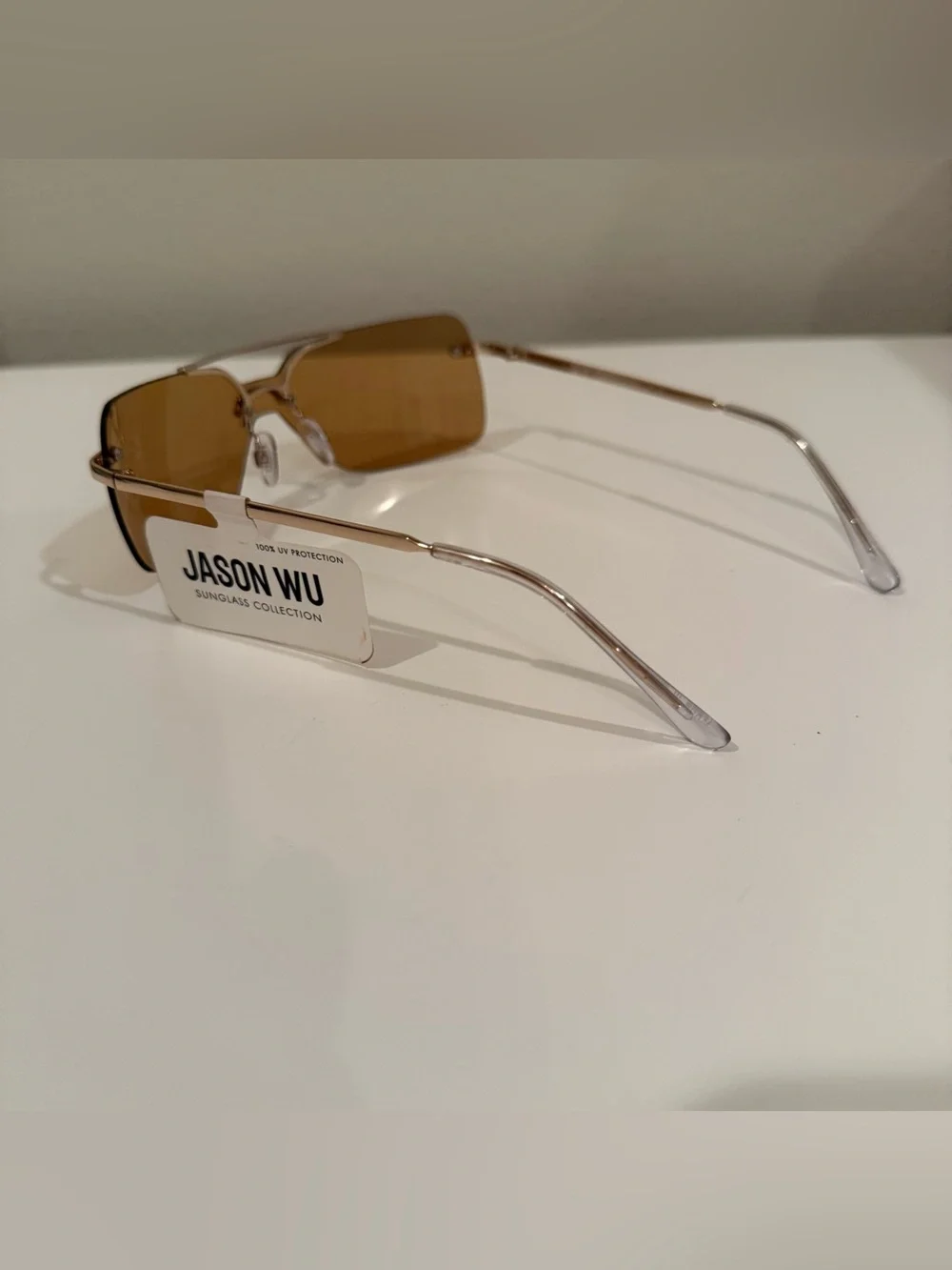 NWT Jason Wu Rimless Shield Sunglasses Amber Gold Y2K